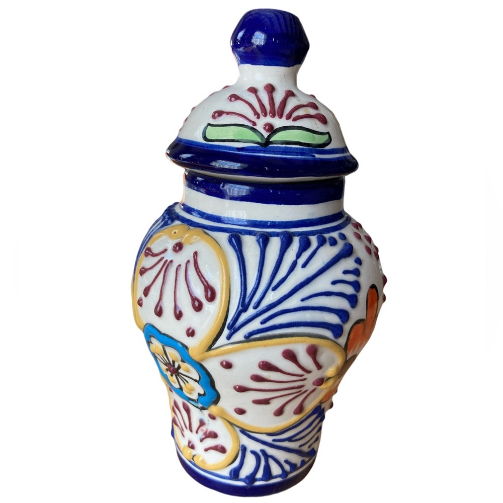Vintage Alba Mexico Handpainted Floral Ginger Jar 7”x3.5”